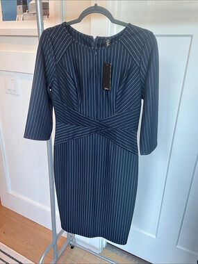 Pinstripe Navy Midi Dress NWT